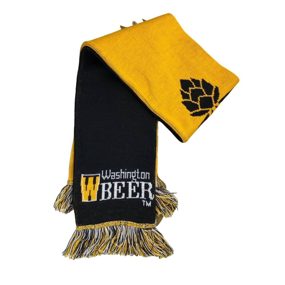 Washington Beer Lover Country Wear Black Yellow Fringe Double Knit Thermal Scarf